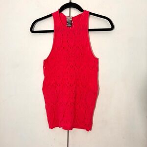 Orttu Tank Top Women One Size‎ Pink Laser Cut Out Sleeveless Racerback Edgy Rave